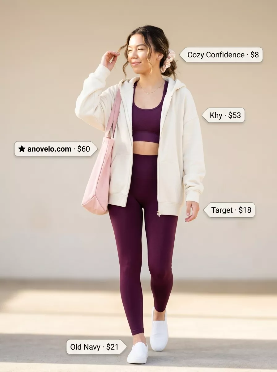 Trendy Summer Activewear 2026: Lavender Set Trendy summer activewear for women 2026: Lavender seamless set with cream hoodie for comfort.