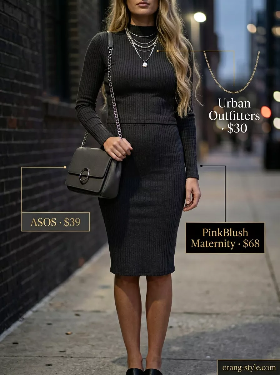 Trendy Summer Streetwear 2026: Black Co-ord Edgy Outfit Trendy summer streetwear for women 2026: Black ribbed matching set, platform combat boots, crossbody bag, and layered necklaces for an edgy look.