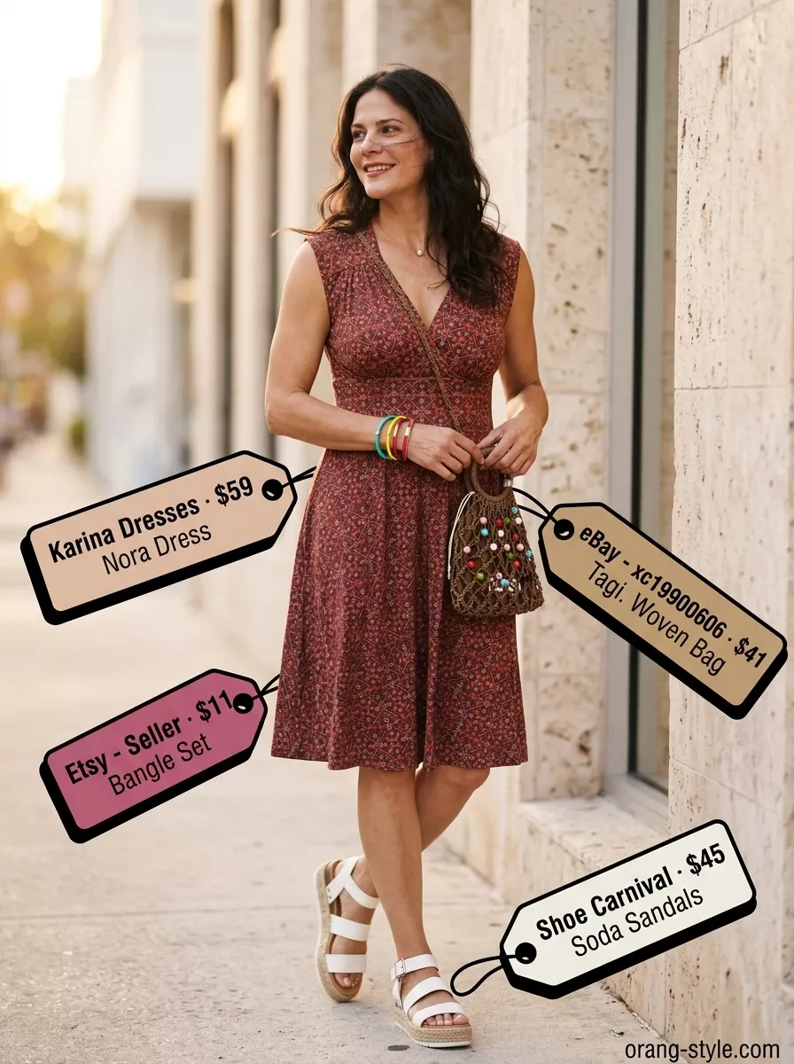 Vibrant tropical print mini dress with white platform sandals and straw bag for Miami summer outfits for women 2026.