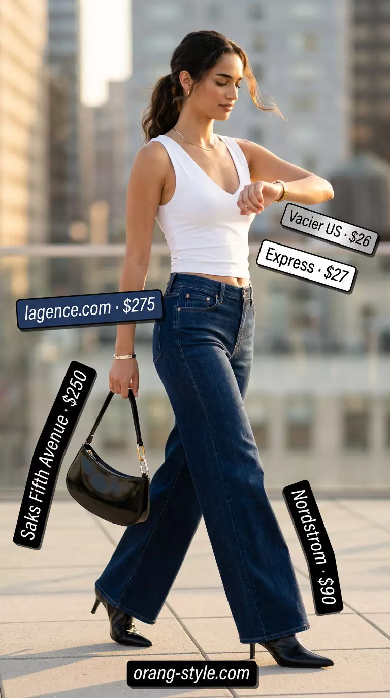 Artistic midi skirt outfit: multicolor skirt, bodysuit, ankle boots. Alternative to wide leg jeans summer 2026.