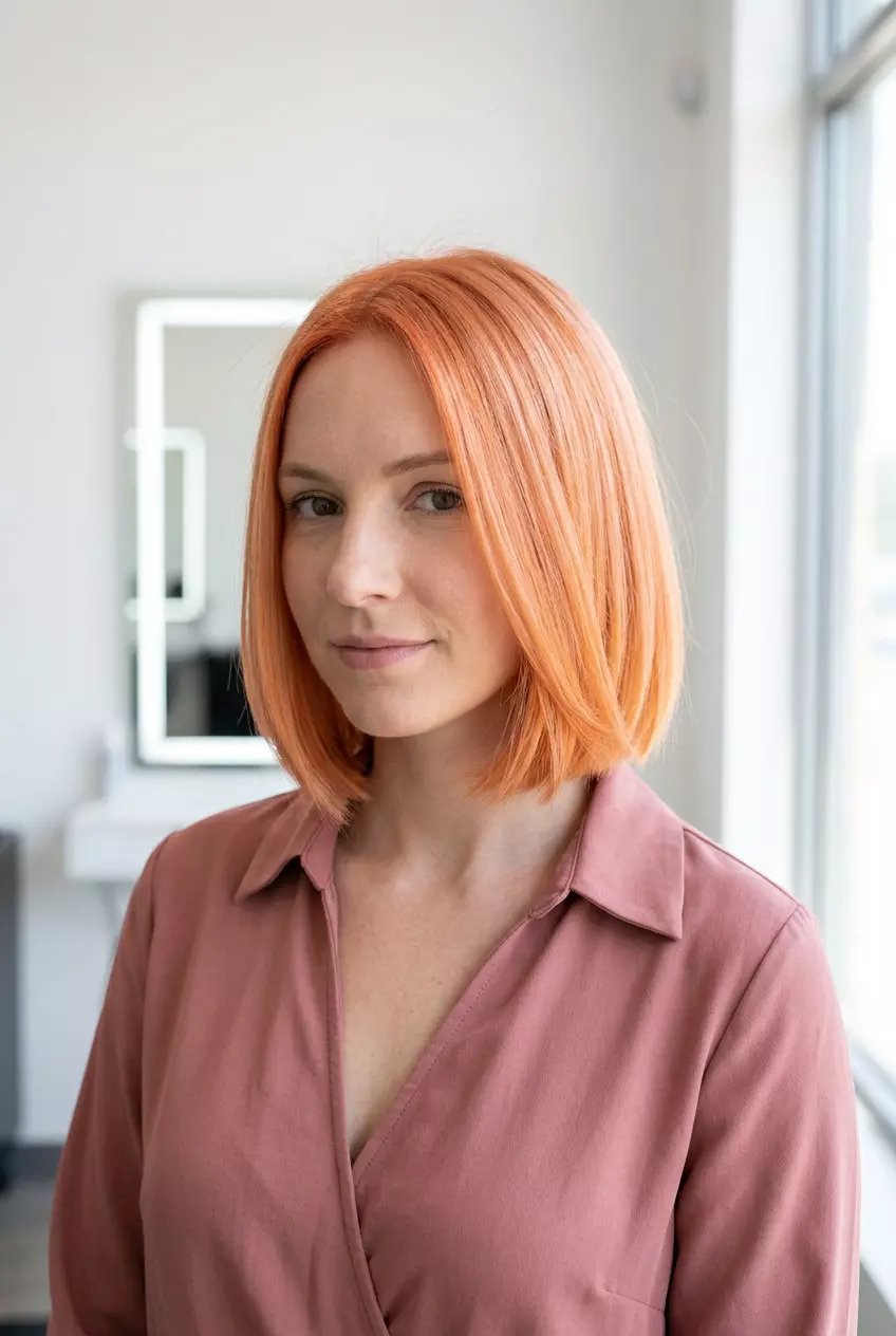 chin-length italian bob apricot crush with blunt ends, balayage and color melt &mdash; bold vibrant chic style
