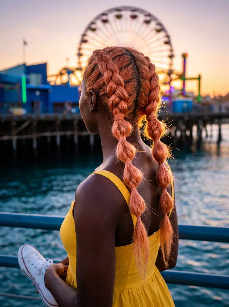 Apricot Crush Braided Pigtails Summer 2026 long layered apricot crush braided pigtails with peach undertones for summer
