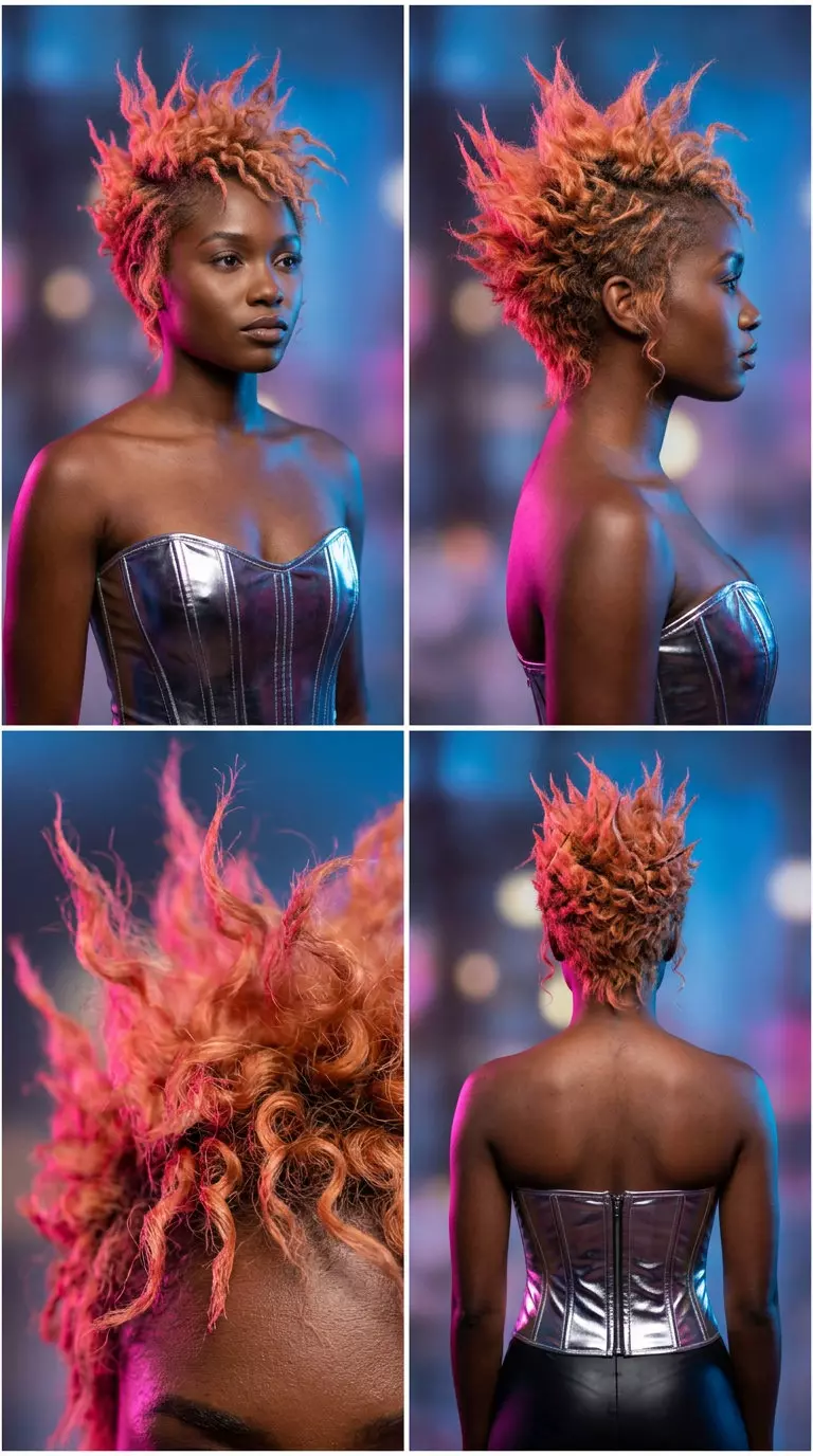 medium-short curly apricot crush cyber-spike updo for festivals