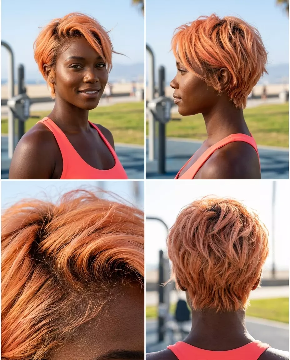 short apricot crush tousled crop with piecey texture for playful beach day
