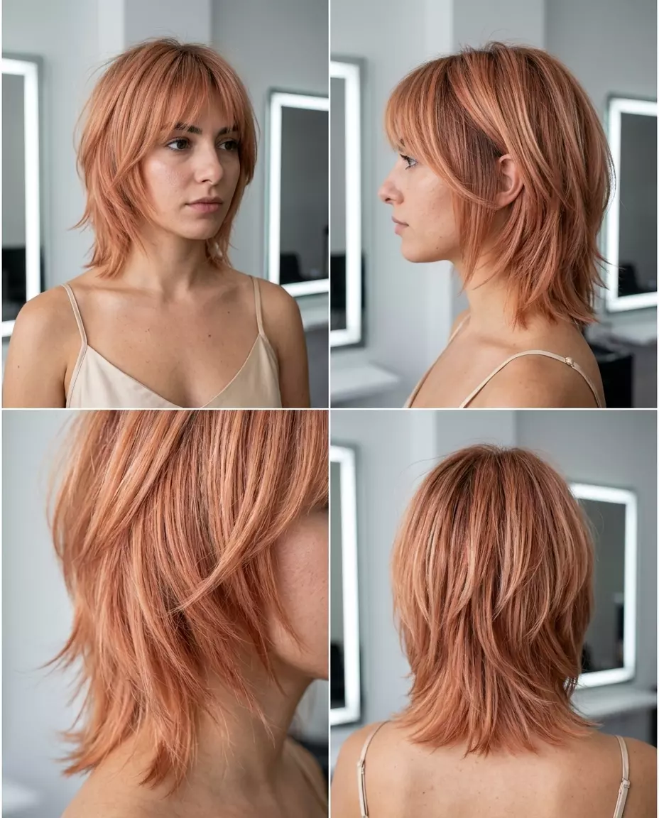 Apricot Crush Kitty Cut Haircut 2026 short kitty cut haircut with apricot crush, strawberry blonde accents, face-framing layers — playful & textured