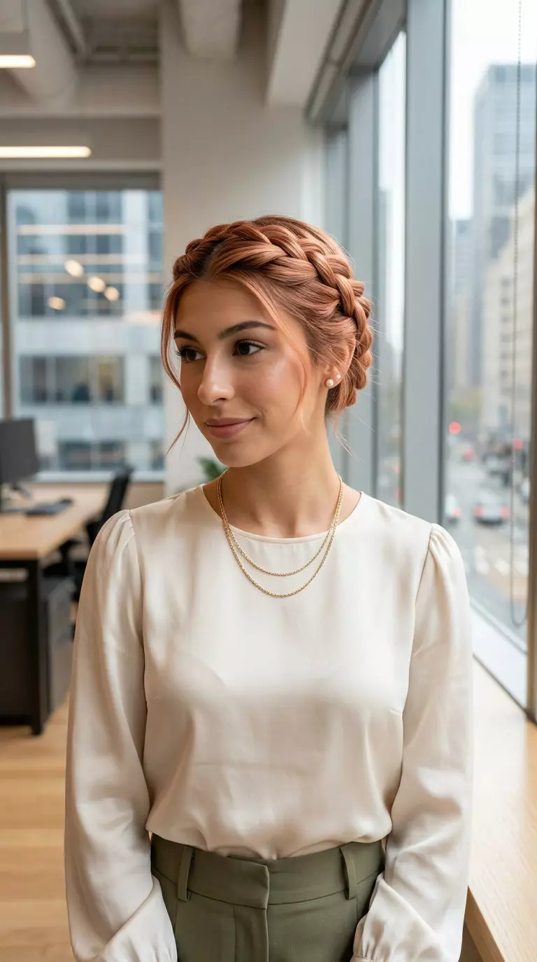 long apricot crush twisted crown braid with soft texture for summer work
