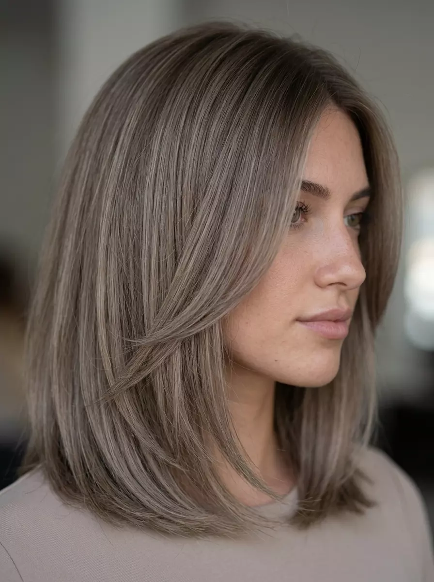 shoulder-length ash bronde layered bob with subtle face-framing layers for professional everyday