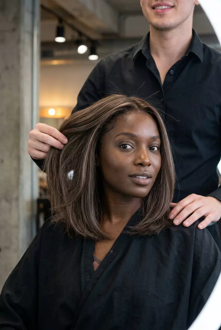 long ash brown babylights with cool taupe, no fringe &mdash; chic sophisticated weekend style