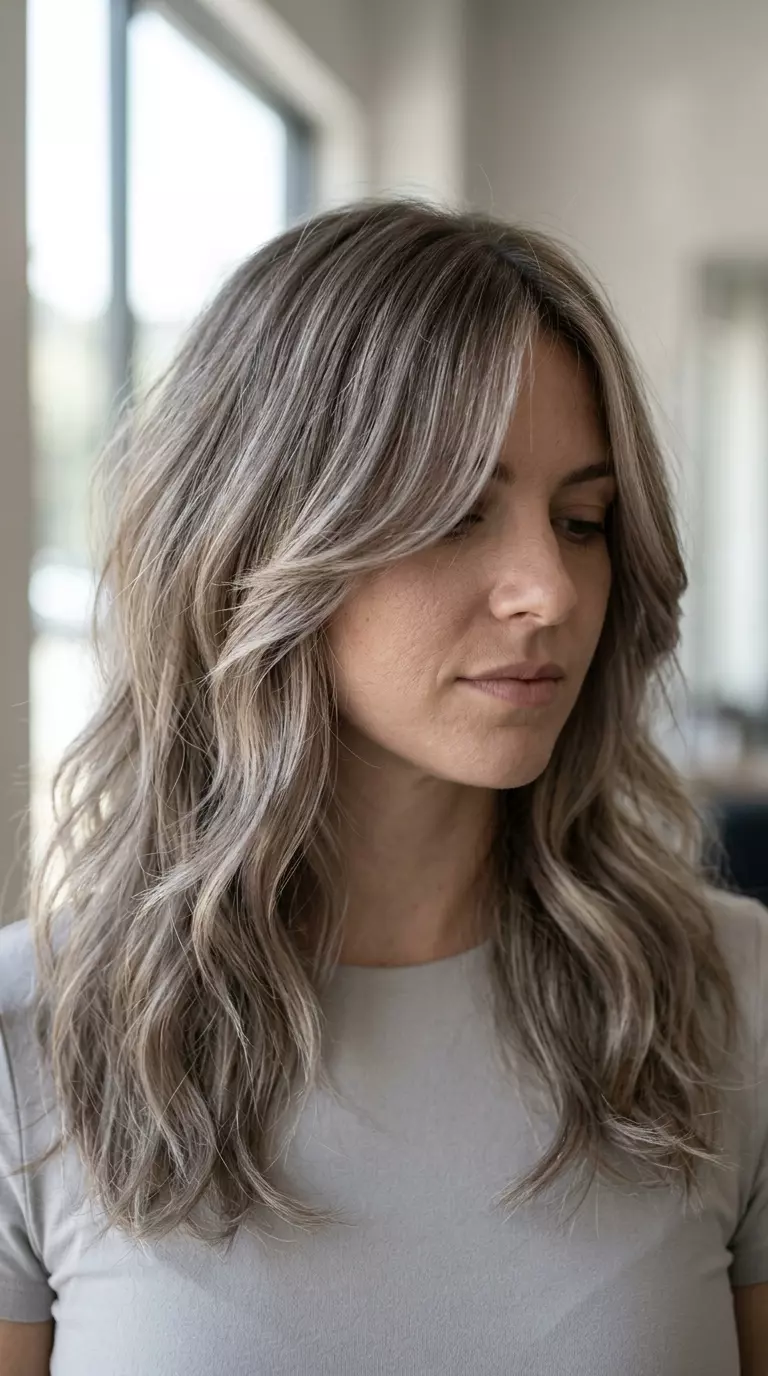Icy Blonde Long Shag 2026 long shag haircut in ashy blonde with cool babylights, seamless layers for date night