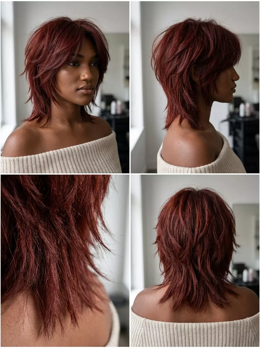Fiery Auburn Shullet 2026 short auburn red shullet haircut with choppy layers and copper undertones for summer