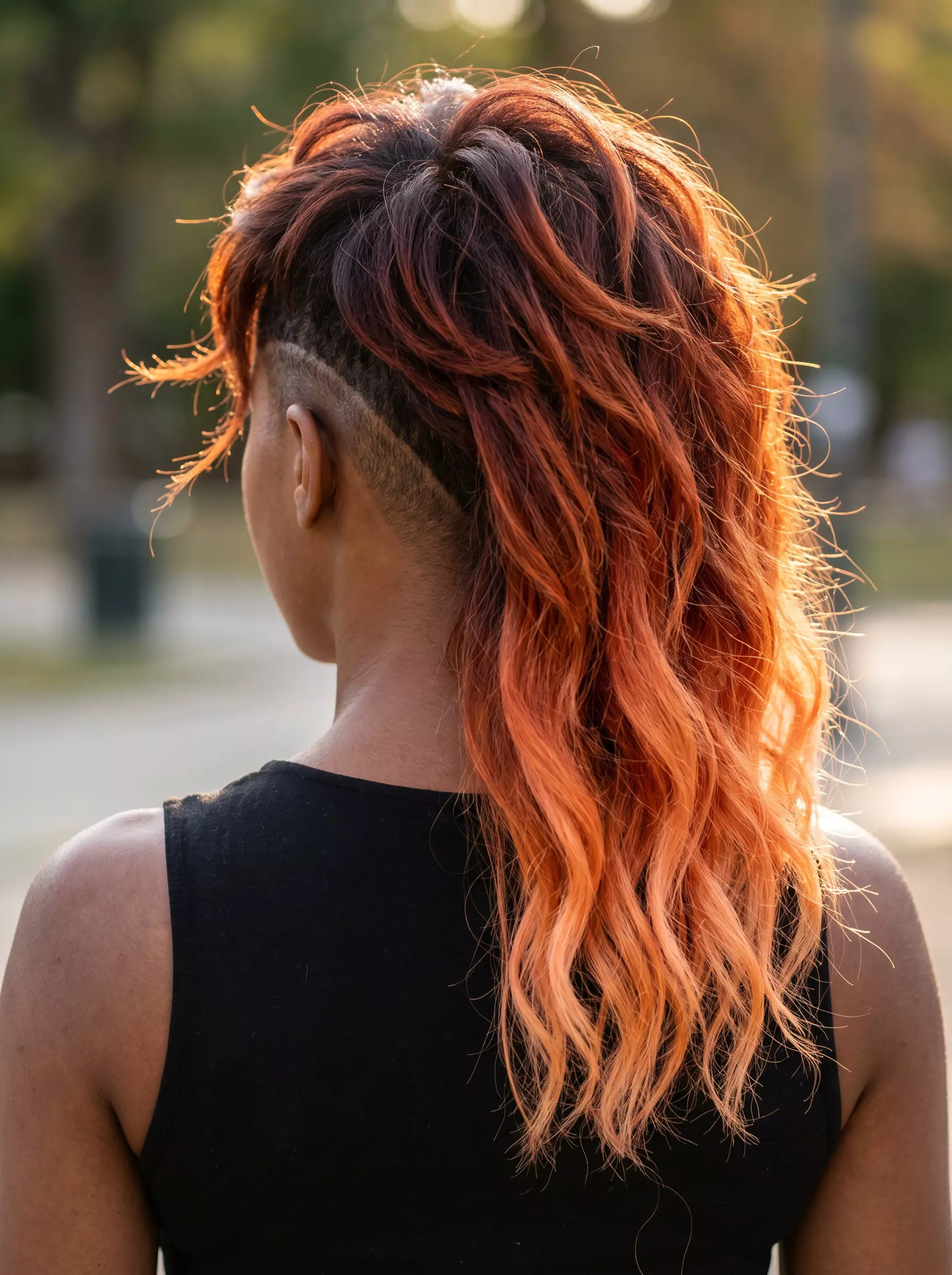 short auburn to copper ombre with peach ends and undercut for summer