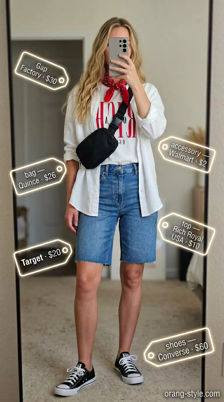 Denim shorts with graphic tee, oversized shirt & sneakers. Best Summer Outfits for Every Body Type 2026.