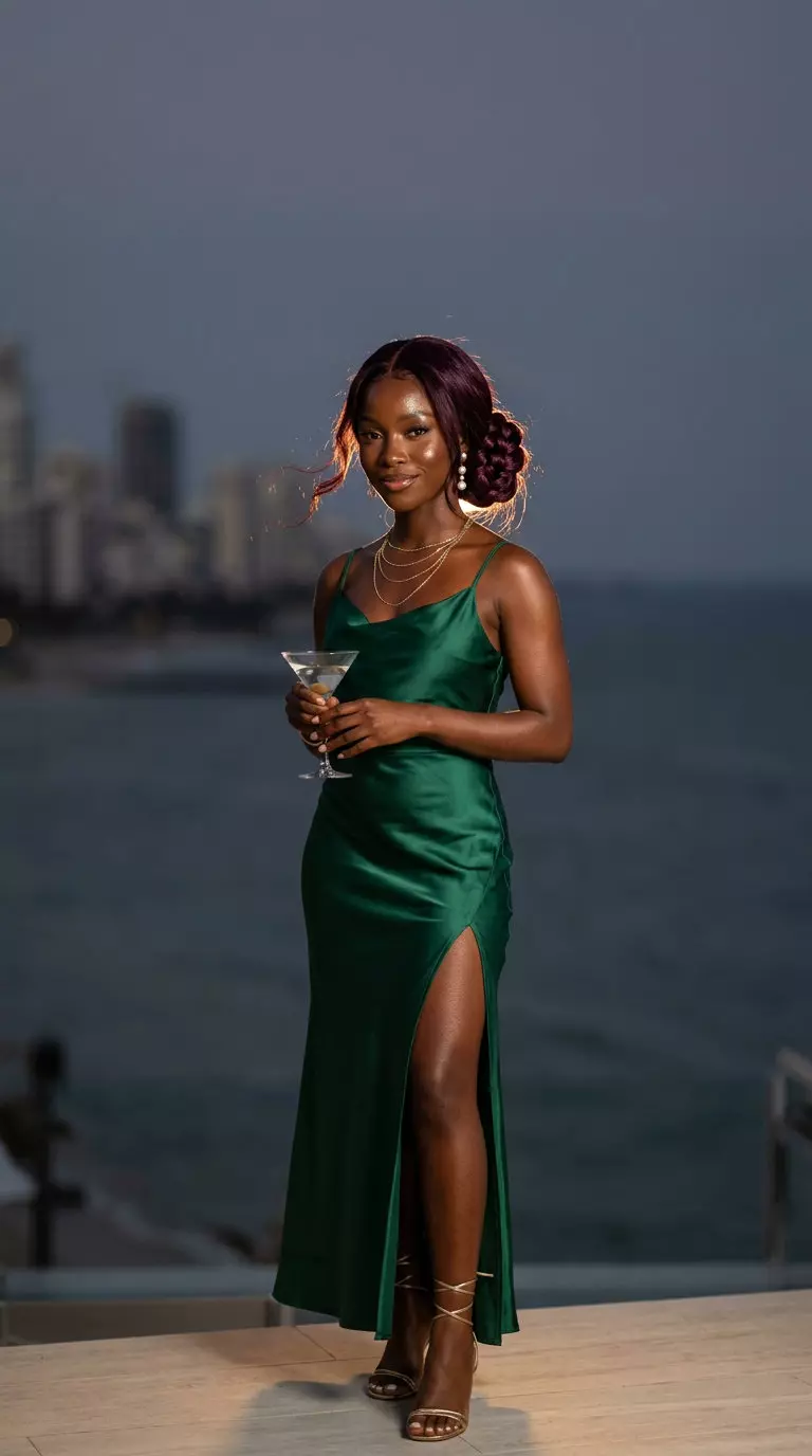 long natural hair in a braided bun with black cherry gloss color for summer 2026