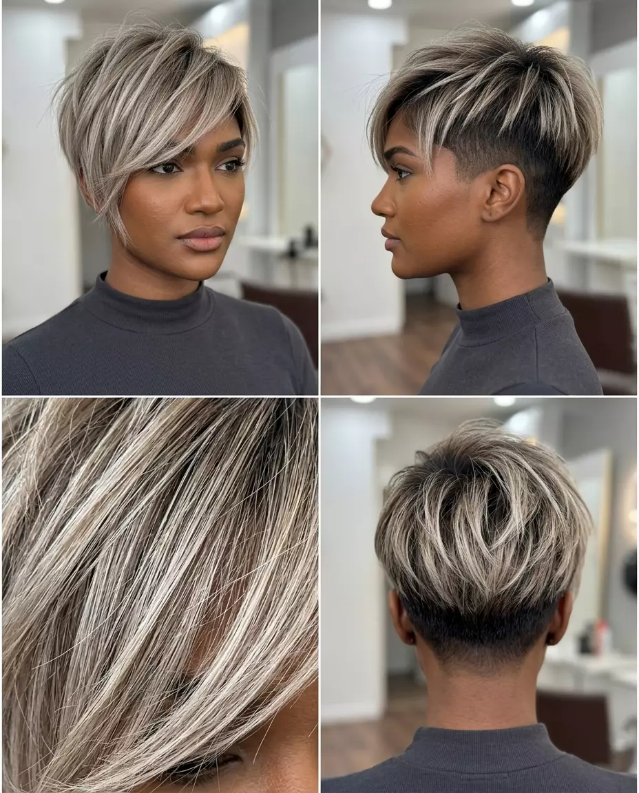short bronde crop haircut with undercut and razored texture for music festivals