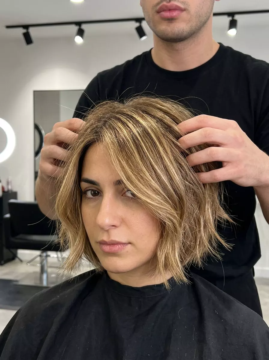 short butter bronde with creamy golden babylights and piecey textured layers for playful style