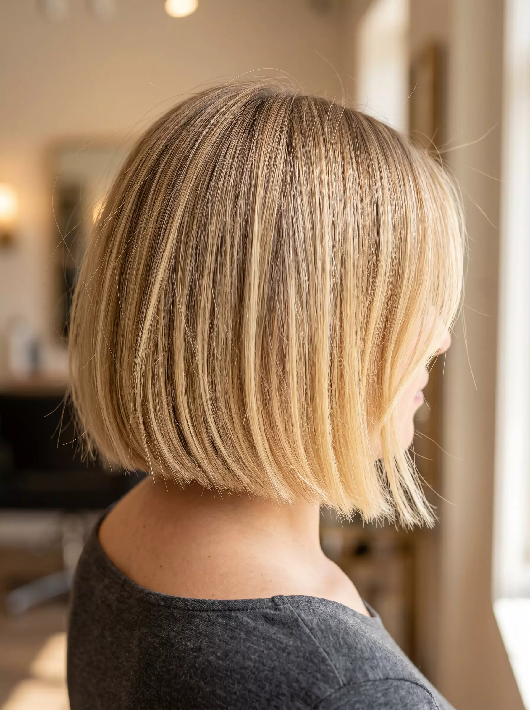 chin-length textured bob haircut with buttercream blonde balayage for summer 2026