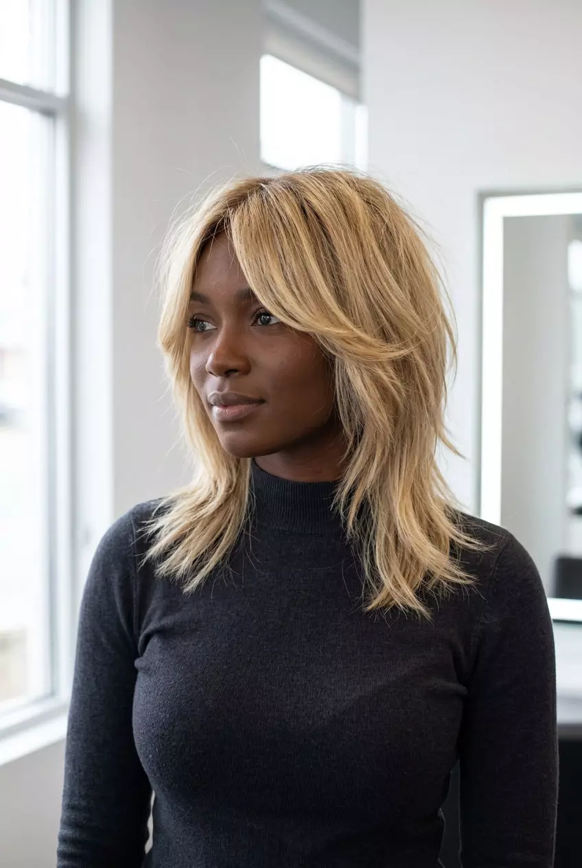 medium shag haircut with buttercream blonde and honey babylights for summer 2026