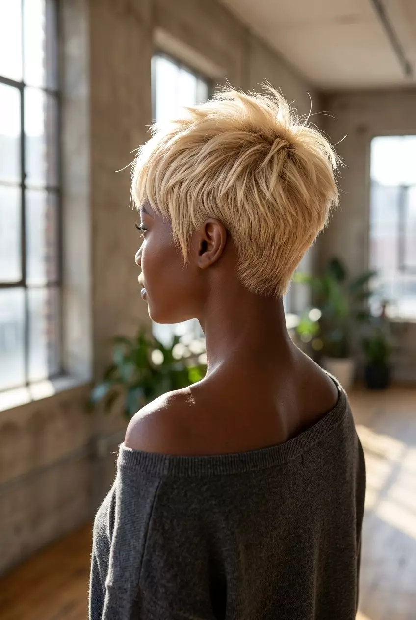 Buttercream Blonde Pixie Haircut 2026 short pixie haircut with buttercream blonde, razored texture, micro-bangs — playful & chic