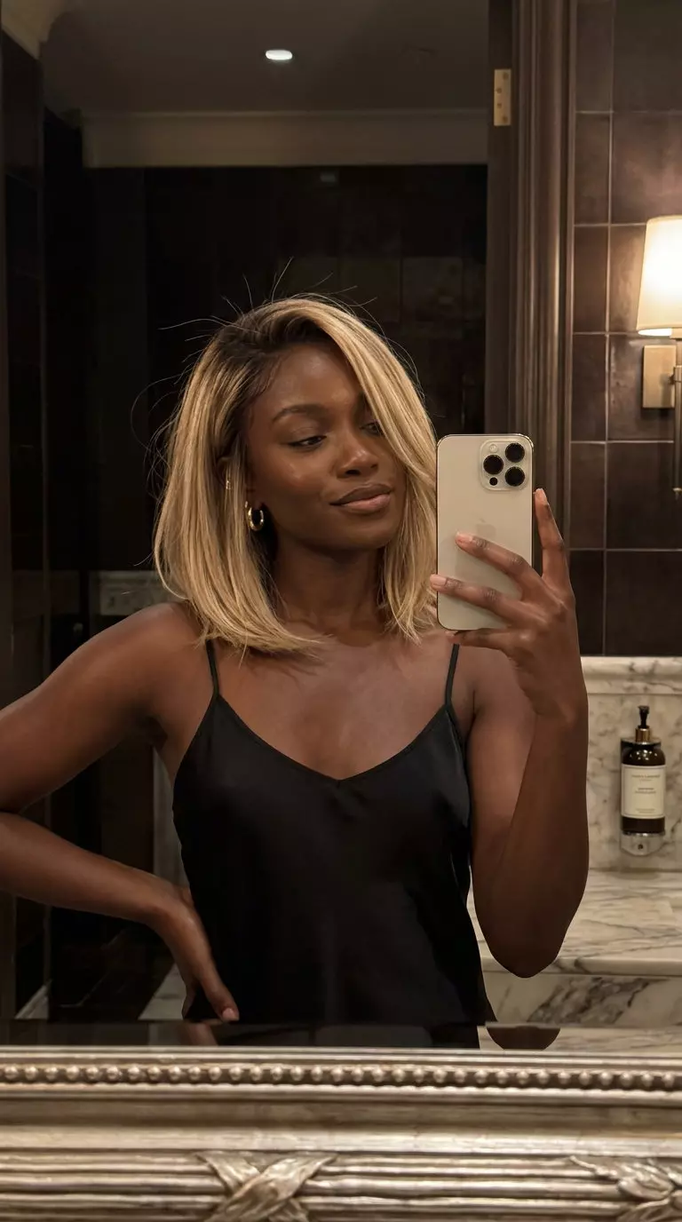 shoulder-length buttercream blonde lob with diffused root and razor-cut texture for summer haircut 2026