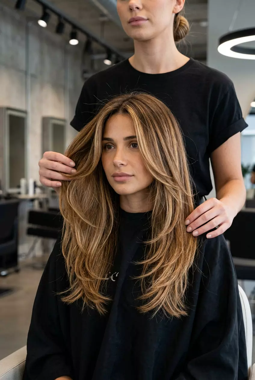 long warm caramel balayage shag haircut with piecey layers for summer haircut 2026