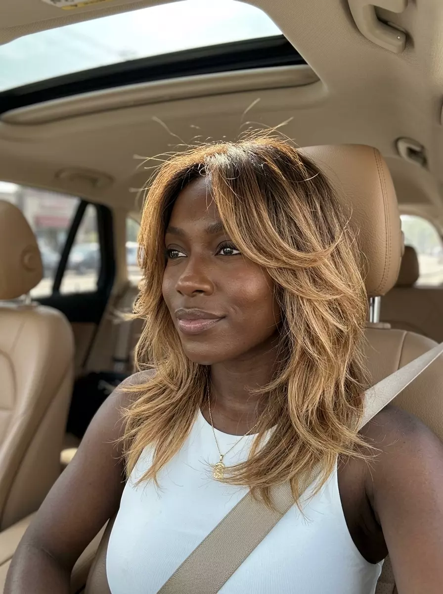 Textured Kitty Short Cut with Caramel Ombré 2026 short Textured Kitty haircut with Soft Caramel Ombré color, choppy layers, feathered fringe — effortless summer style