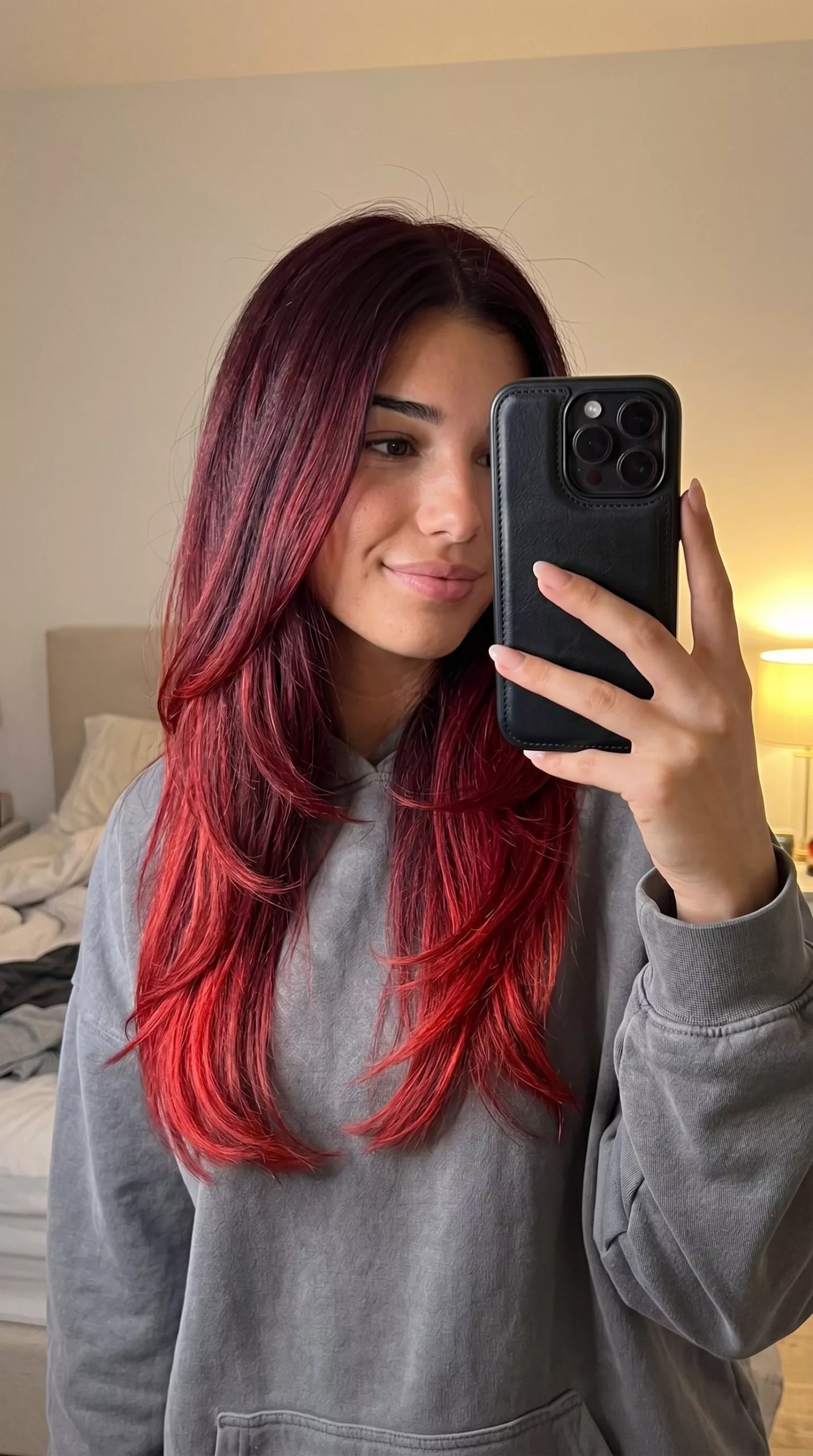 long cherry cola melt ombre with flowing layers and subtle face-framing pieces for summer
