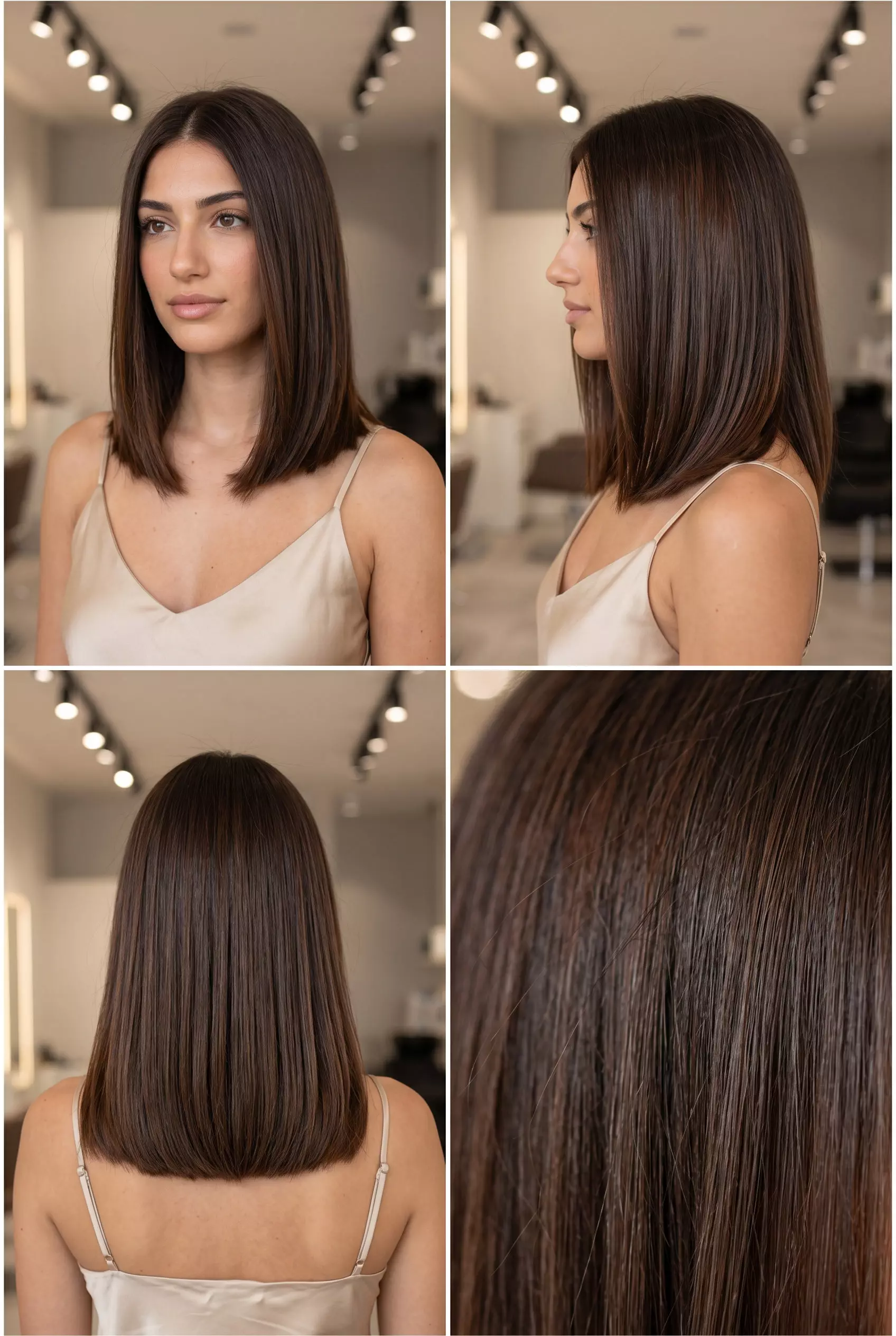 Chocolate Brown Blunt Lob: Chic Summer Hair 2026 short blunt lob haircut in chocolate brown with espresso undertones and auburn lowlights for summer