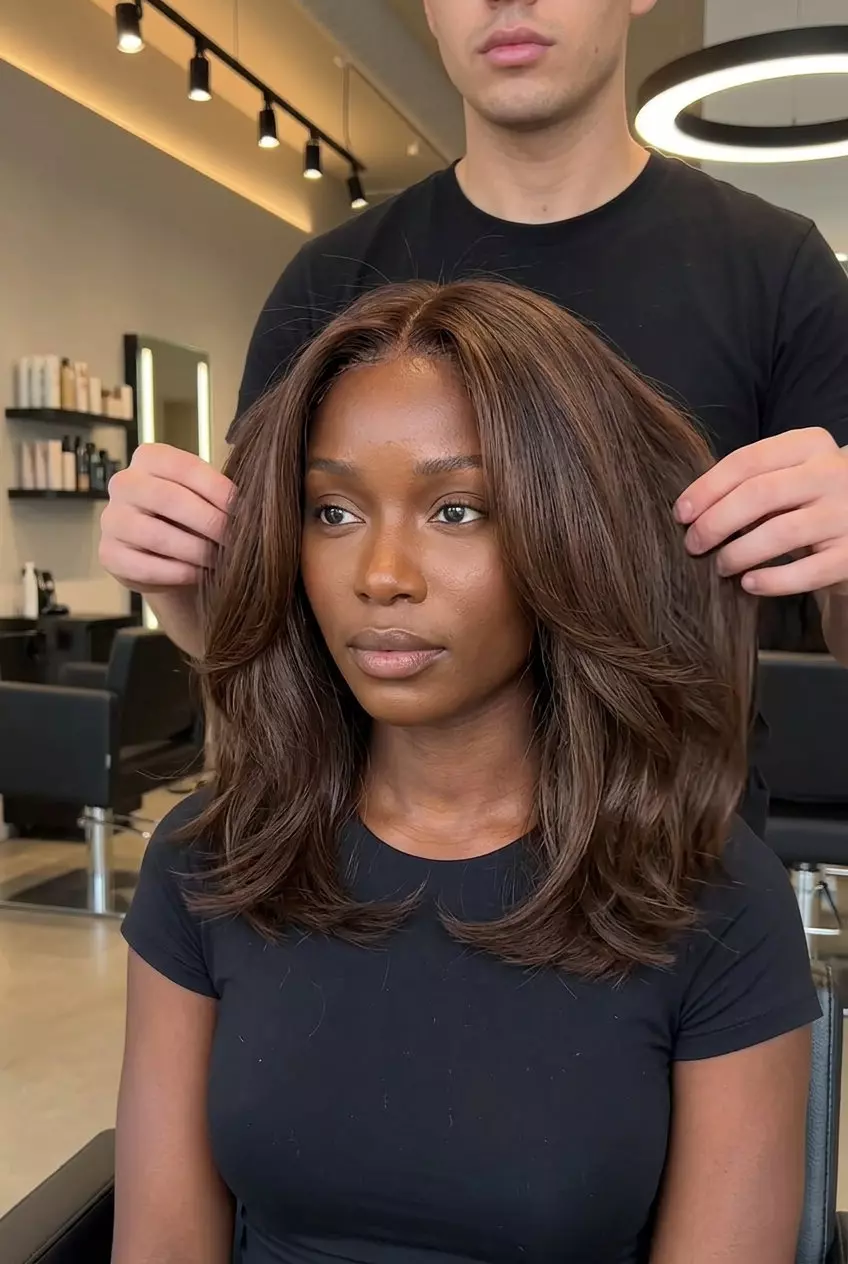Elegant Chocolate Brunette Lob for Summer 2026 long chocolate brunette lob with face-framing layers and warm undertones for summer elegance
