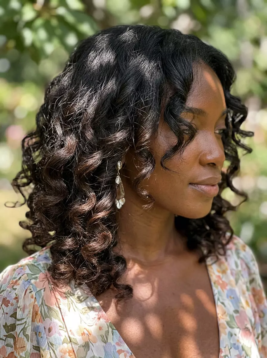 long natural curls with rich chocolate color and heatless waves for summer 2026