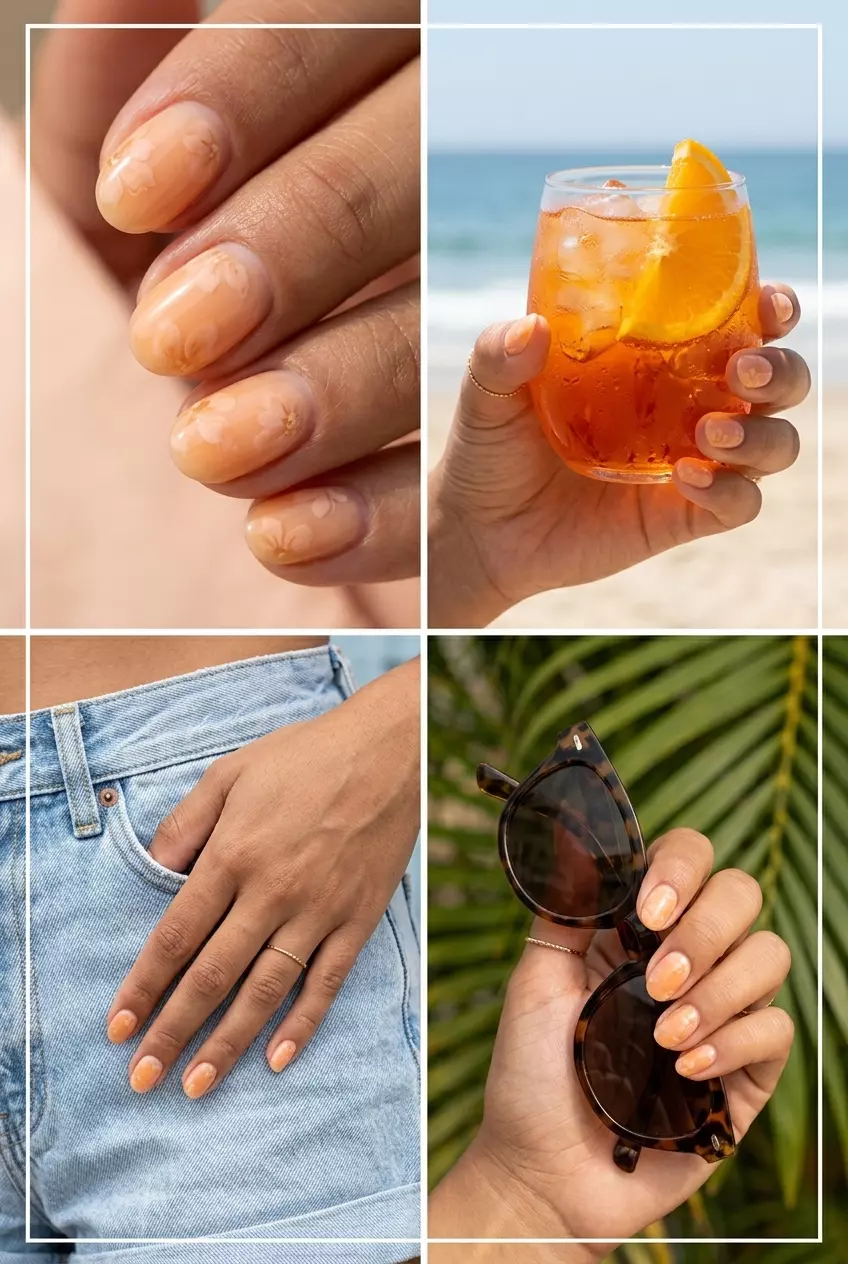 Colourful Summer Nails 2026: Creamy Orange Blossom Creamy Orange Blossom Milky Bath: Colourful summer nails 2026 for weddings with dreamy milky white and soft orange.