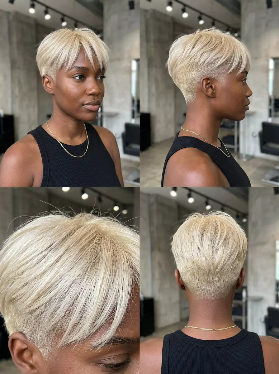 short clipper fade haircut in cool vanilla blonde with textured top for summer