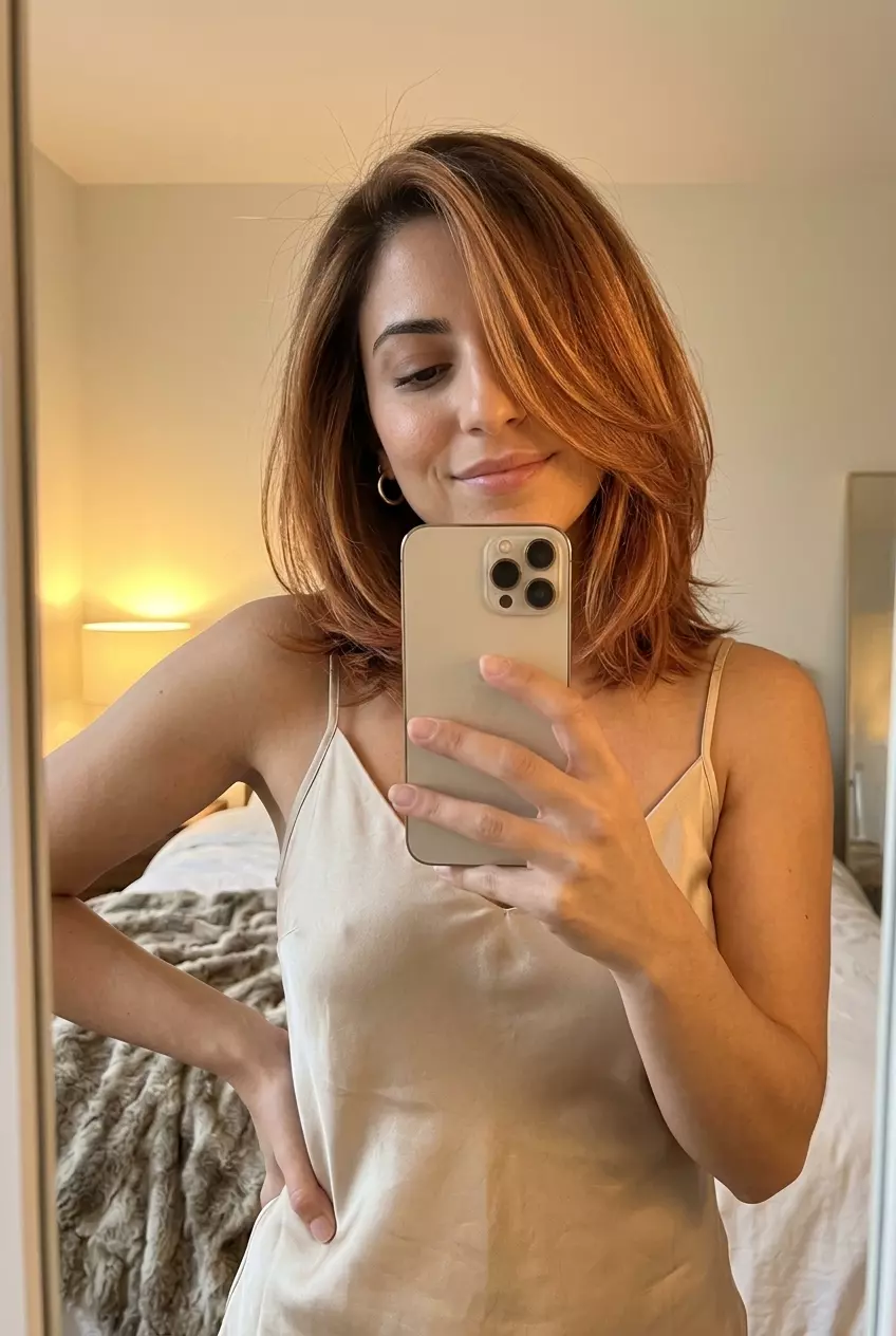 long copper tease ombre with natural base, soft copper, and diffused color melt for daily
