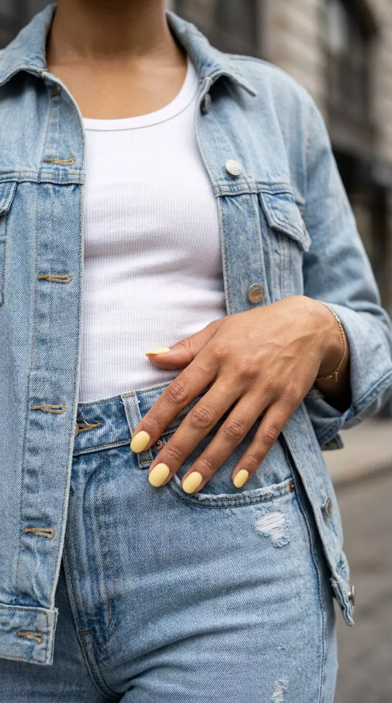Cute summer nails 2026: Cheerful butter yellow with a soft matte finish for daily wear.