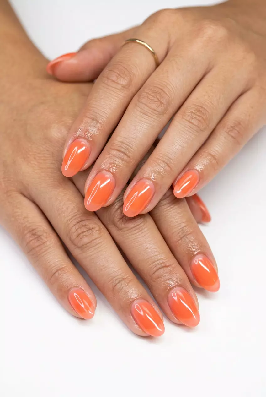Cute summer nails 2026: Juicy coral jelly French tips for vibrant vacation looks.