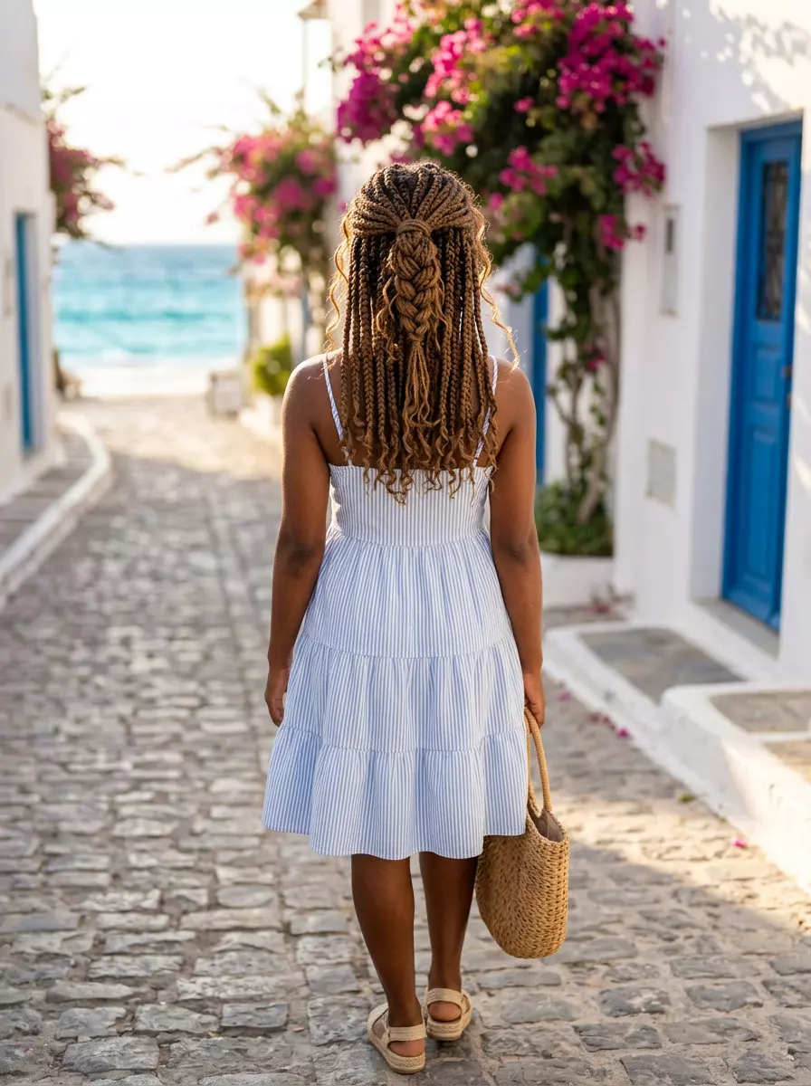 long dark brown braided half-up with textured braid detail for summer 2026