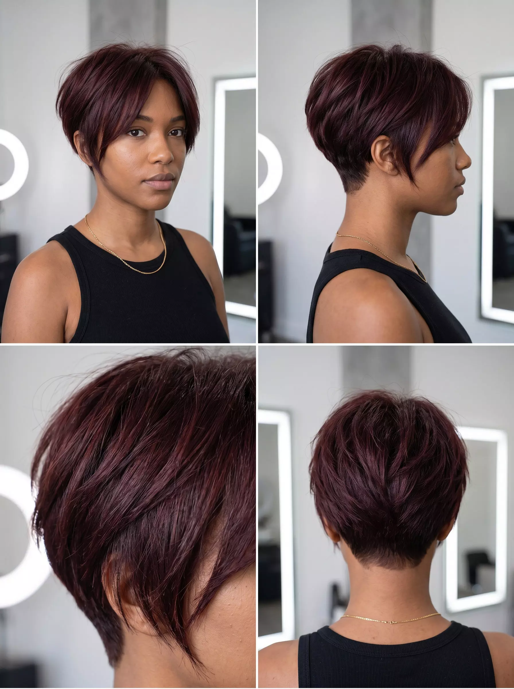 Punk Pixie Undercut 2026 short dark cherry red pixie haircut with undercut and choppy texture for festival