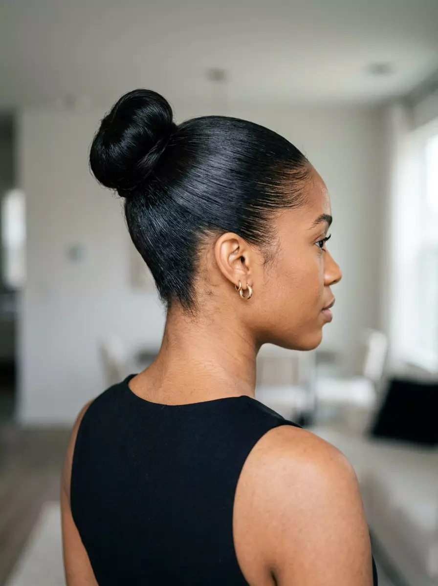 Sleek Executive Bun - Long Hair 2026 long sleek executive bun with deep espresso, tight wrap, no fringe — professional polished
