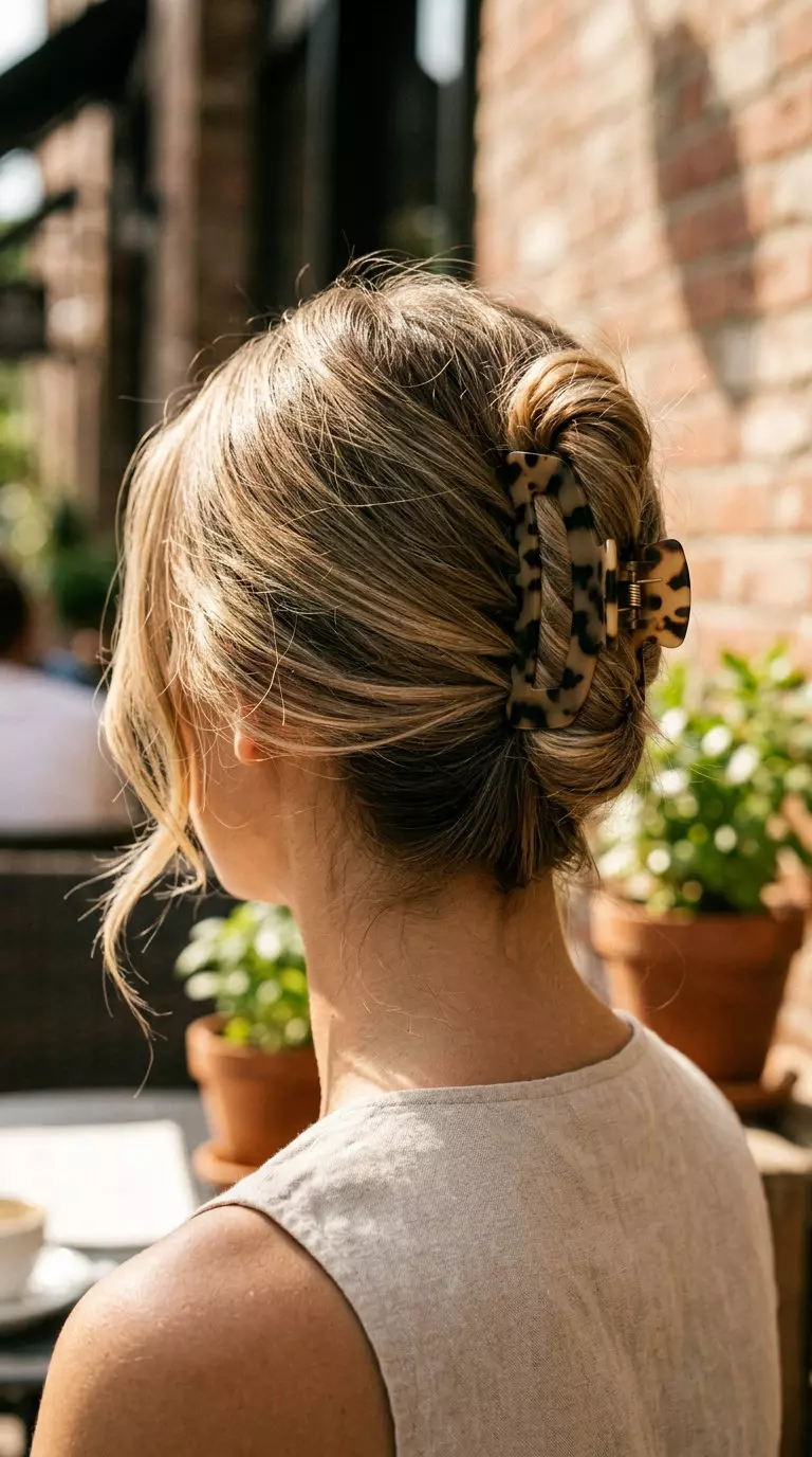 Textured Claw Clip Twist: Easy Summer Hairstyle 2026 long textured claw clip twist with rich espresso brunette color for summer