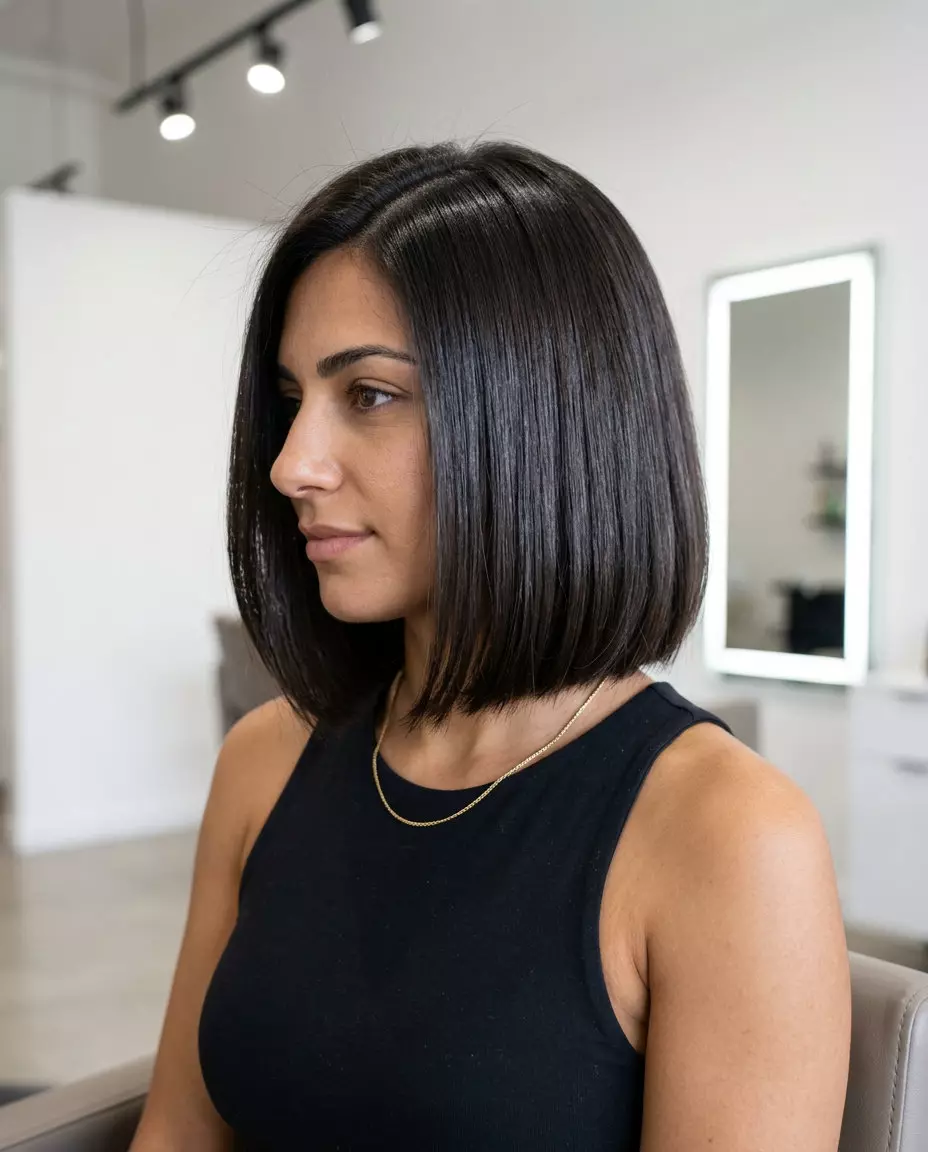 neck-length italian bob haircut in espresso brunette with high gloss for summer 2026