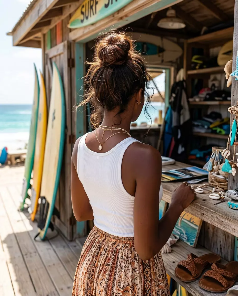 Boho Summer Top Knot - Long Hair 2026 long boho summer top knot with deep espresso, loop bun, no fringe — playful effortless