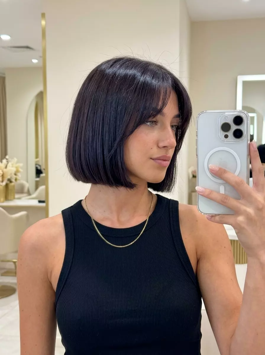Espresso Roast Short French Bob Haircut 2026 short French bob haircut with Espresso Roast color, blunt perimeter, brow-grazing fringe — chic summer style