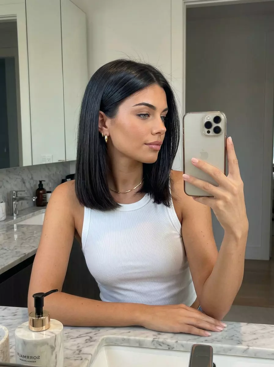 shoulder-grazing espresso brown midi haircut with center part for summer haircut 2026