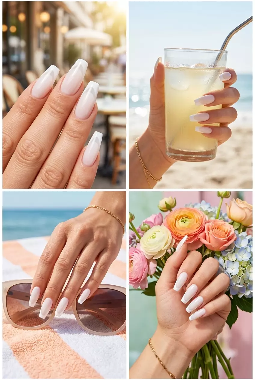 Milky White Negative Space 2026 Minimalist milky white negative space French manicure for everyday wear or work, summer 2026.