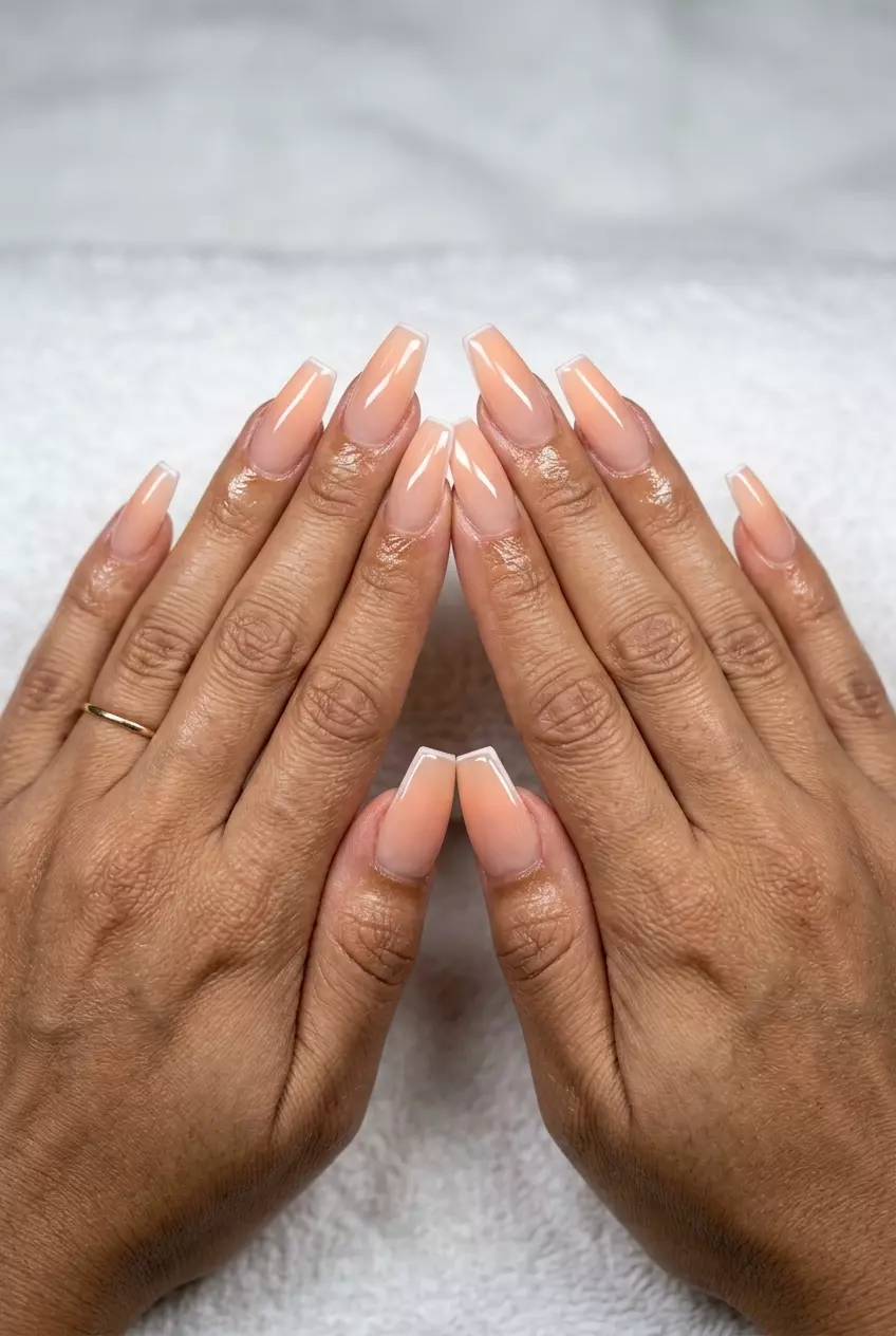 Peach Fuzz Ombre French Manicure Summer 2026 Romantic Peach Fuzz ombre French manicure for french manicure summer 2026. Perfect for spring brunch.