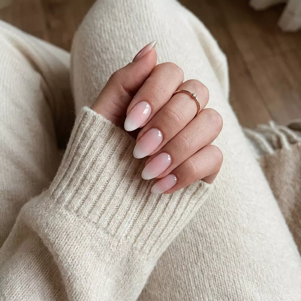 Sheer Pink Gradient French 2026 Delicate sheer pink gradient French manicure for wedding guest or date night, summer 2026.