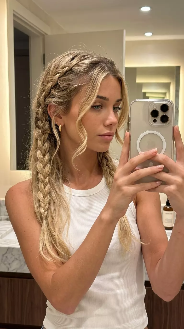 long layered haircut in golden vanilla bean blonde with honey babylights for summer