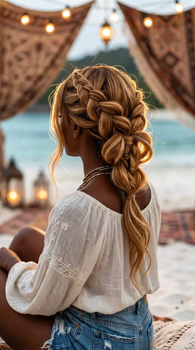 long festival butterfly braids with honey blonde, sun-kissed tones for music festivals