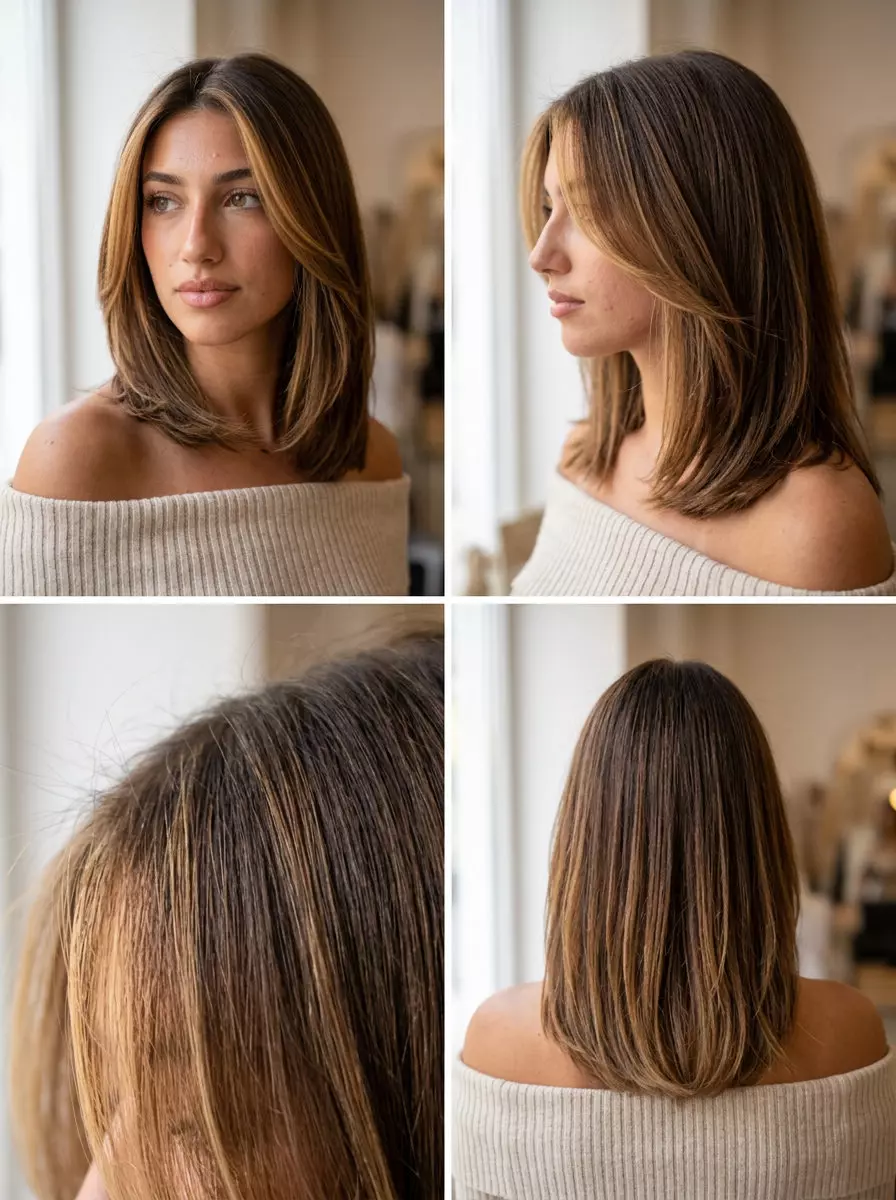 long honey glaze face-framing with warm honey-gold babylights, no fringe &mdash; soft radiant beach vacation