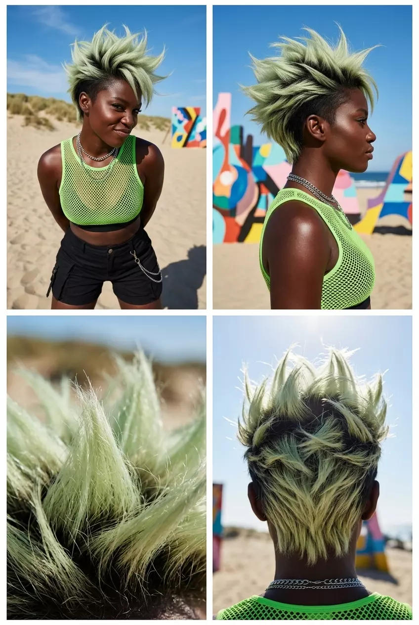 short iced matcha pixie with spiky texture and undercut for summer 2026