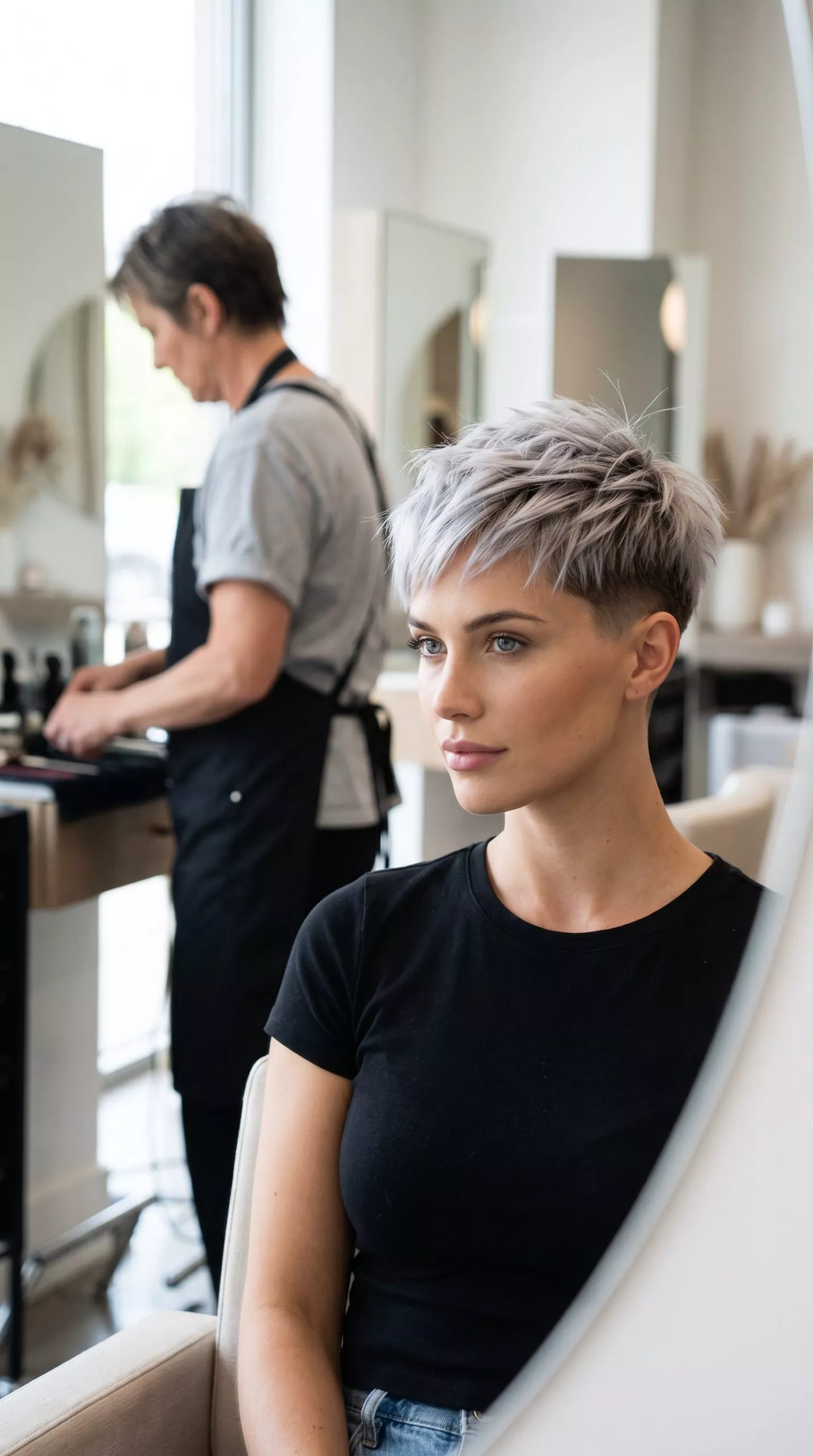 Silver Fox Undercut Pixie 2026 short icy silver pixie haircut with undercut and choppy texture for modern look